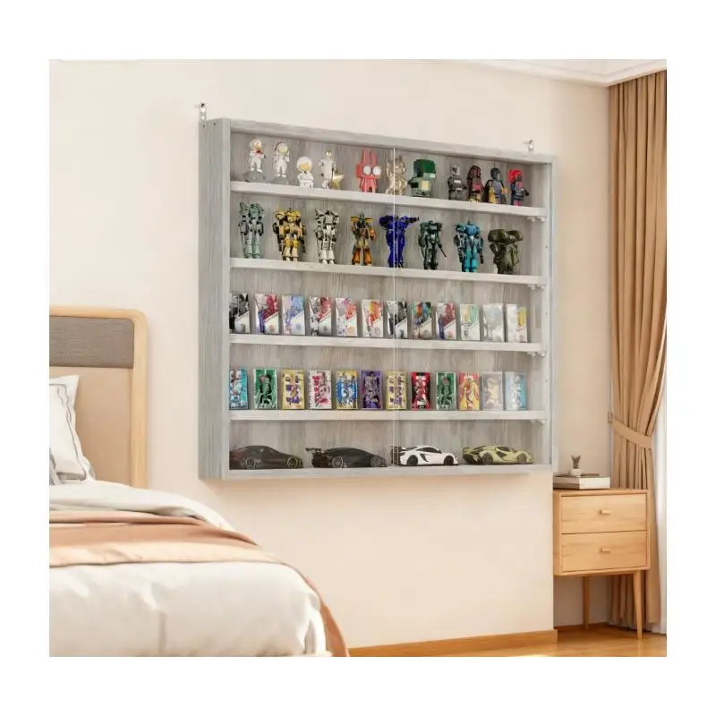 

Gray Wall-Mounted Display Case for Model Cars with Clear Door for Stylish Collectible Showcase