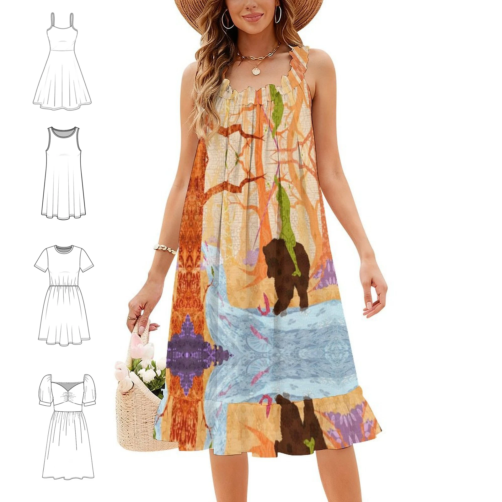 Gone Fishin' Preppy Style Mini Dress For Women A-Line Loose Fit Casual Day Dress Wildwood Pattern Patterns Paper Woman Clothes