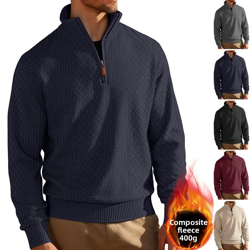 

Мужская толстовка на молнии с воротником-стойкой, вышивкой и текстурой, в американском спортивном стиле, осенне-зимняя, повседневная, цветная, приталенная