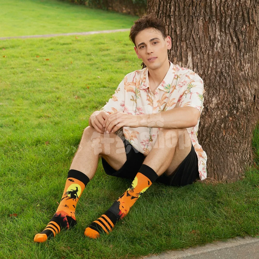 1 para jesienno-zimowych nowych męskich skarpet na Halloween z motywem czaszki, kosmita, damskie skarpetki z dynią, skarpetki tubowe z potworami