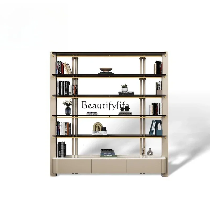 

1LJYMinimalist Light Luxury Bookshelf High-end Leather Finish Solid Wood Display Rack