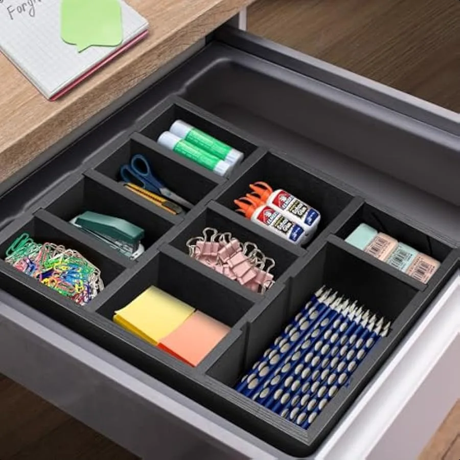 صينية تنظيم درج المكتب مع 9 مقصورات قابلة للتعديل، ملحقات مكتب خشبية، لوازم تخزين منظمة للمكتب