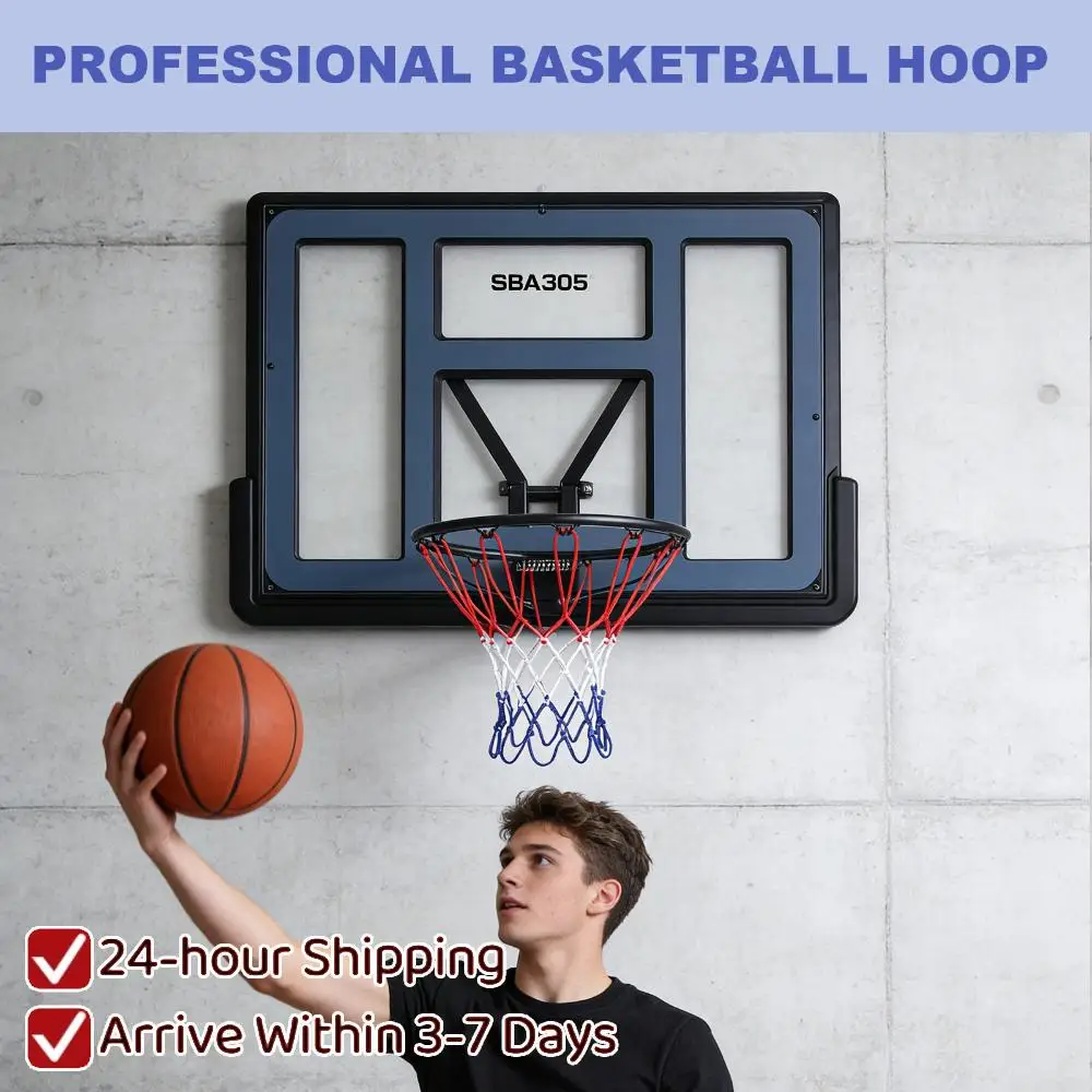 

43.31x29.53in Shatterproof Basketball Hoop Wall-Mount Hoop Replacement Kit with All-Weather Net for Garage Indoor Outdoor Use