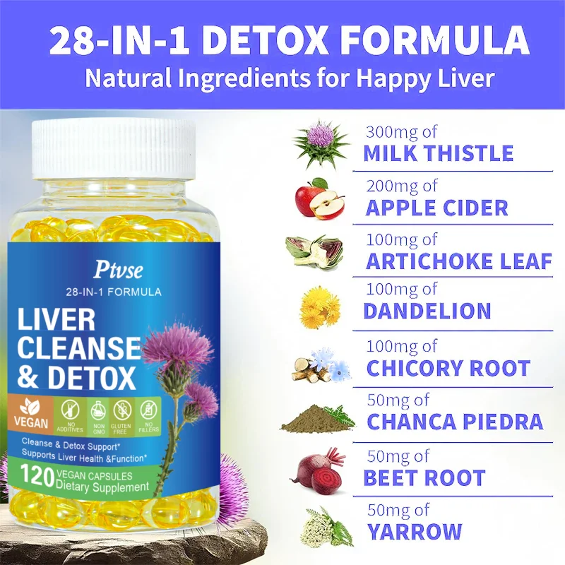 Ptvse Liver Cleanse & Liver Detox Supplement - with Artichoke, Milk Thistle & Dandelion for Men & Women for Liver Support