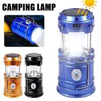 Solar LED Camping Lantern Powered Outdoor Camp Tent Lamp USB Rechargeable Collapsible Telescopic Emergency Light Hang Lamp