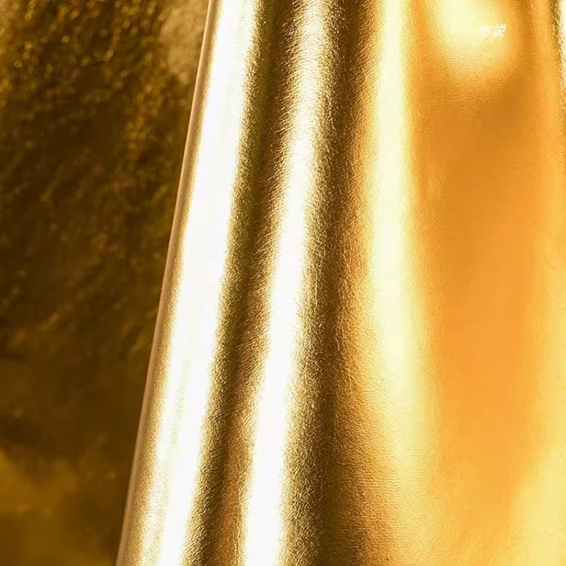 Bright Gold Faux Leather Upholstery Sofa Designer Fabric Handmade Sewing DIY Home Metallic Craft Material Background Decoration