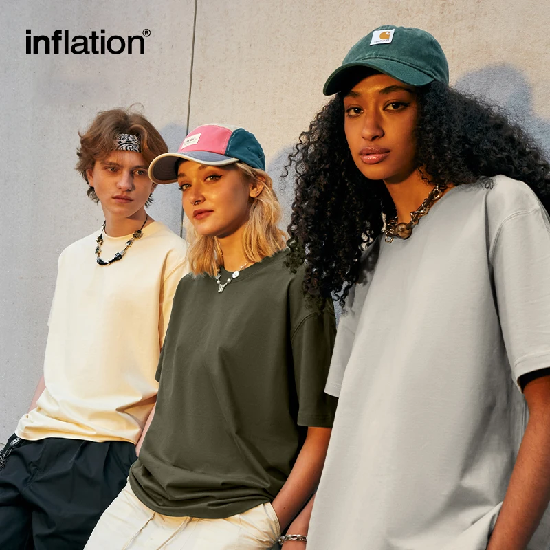 

INFLATION Blank Heavyweight Cotton T-shirts Unisex Summer Minimalism Short Sleeve Tees