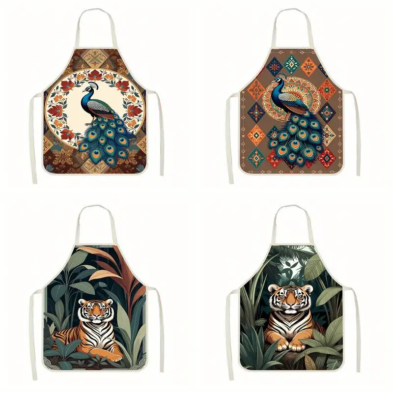 

Льняной фартук с принтами экзотических животных, подходит для приготовления пищи на кухне, общения родителей и детей, рисования и других мероприятий.