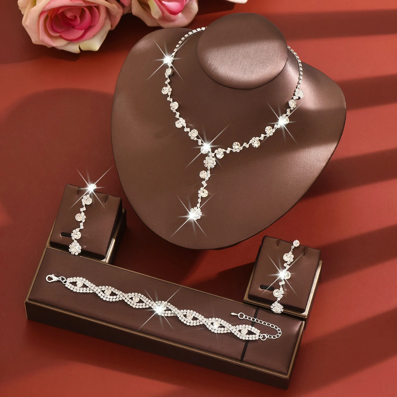 

New luxury water droplet God's Eye necklace, earrings and bracelet set - premium bridal wedding jewelry
