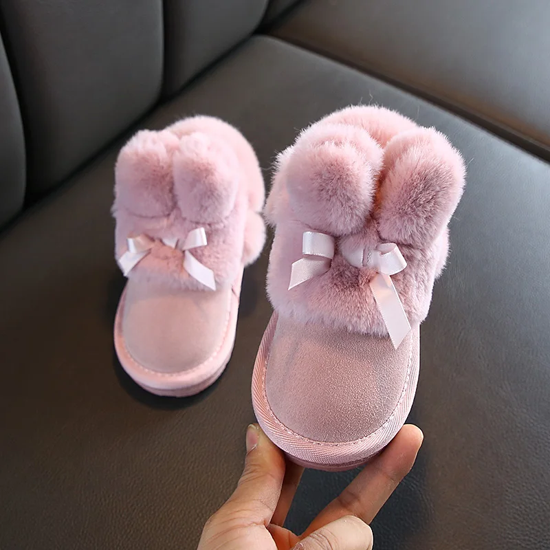 Winter Kids Snow Boots Cute Bow Girls Short Boots Thicken Warm Baby Girl Shoes Soft Bottom SYY080