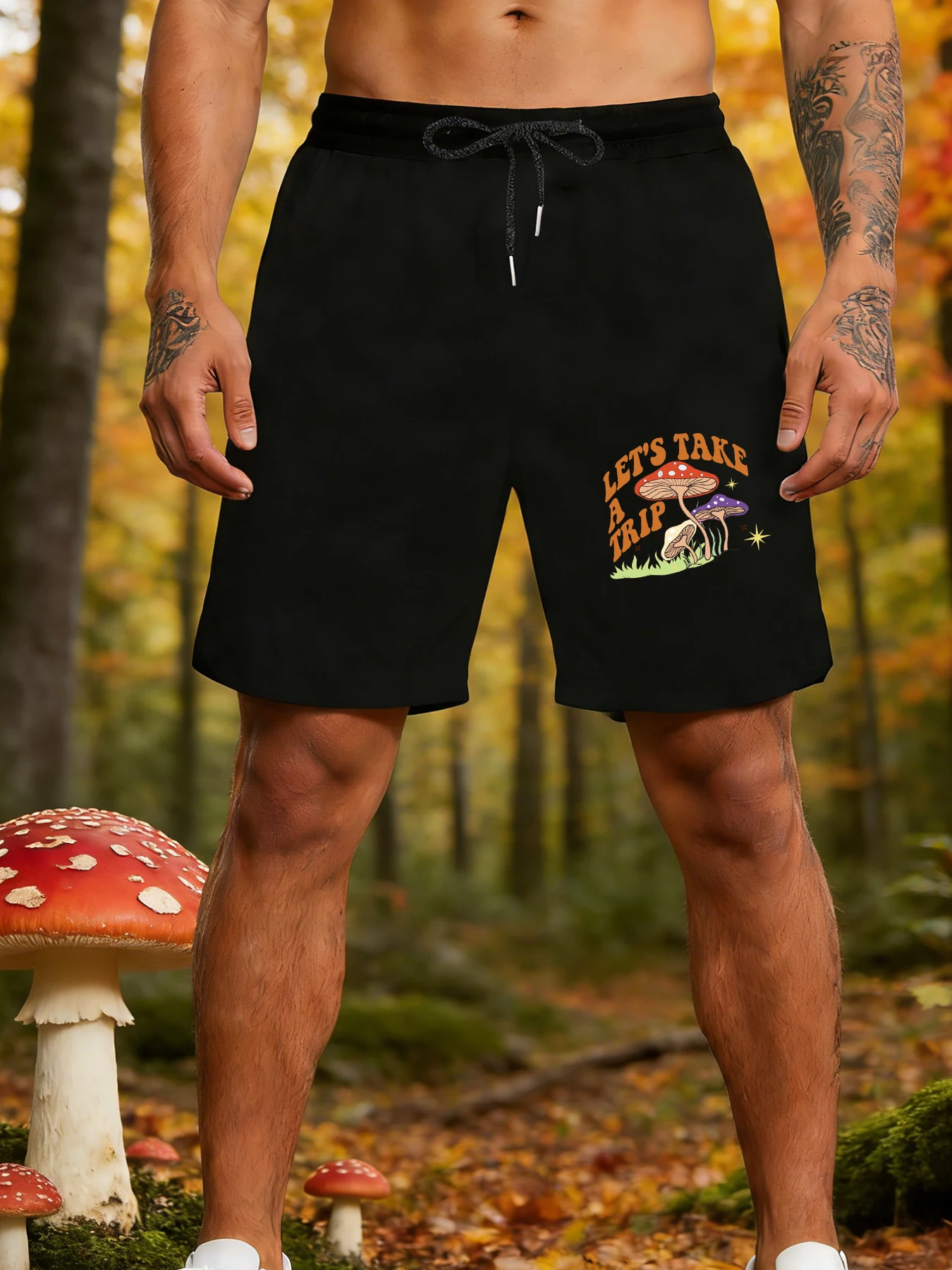 

Take A Trip Mushroom Flower Pattern Men'S Shorts Summer Casual Pants Gym Elasticity Swimming Trunks Breathable Loose Sportswear