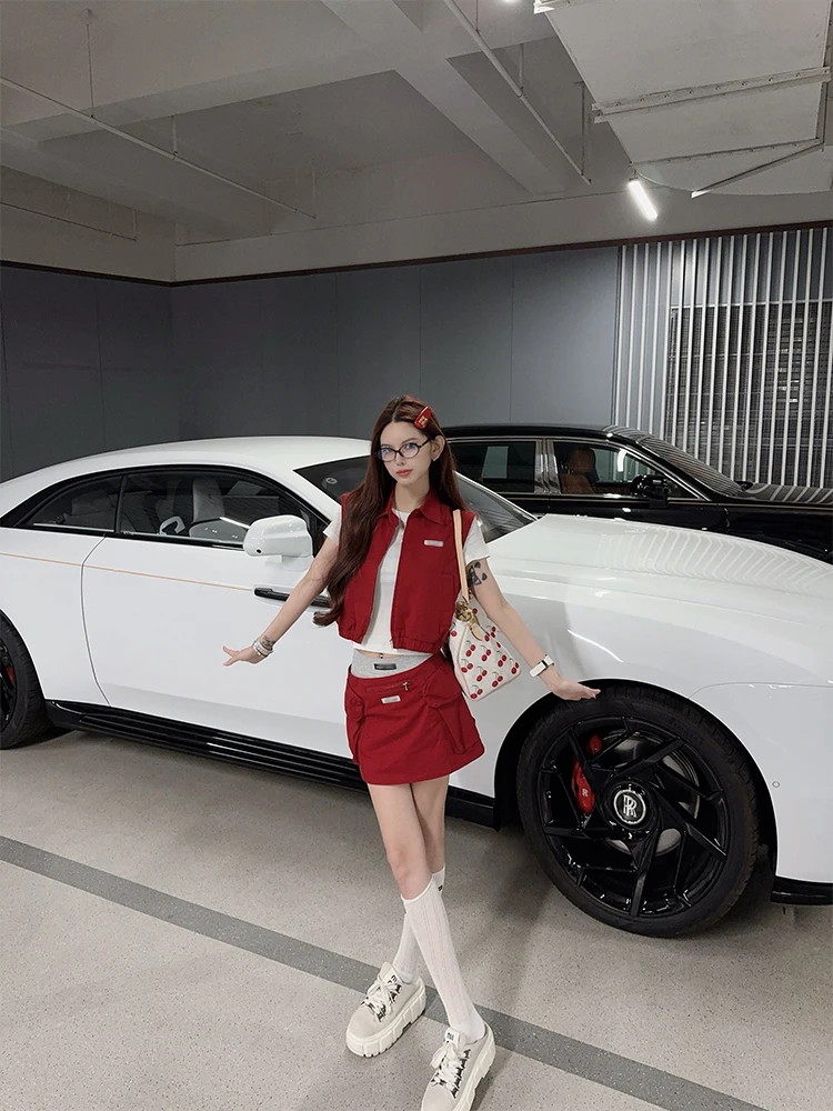 

Комплект из двух предметов: юбка и жилет Dopne Faion, женский повседневный деловой костюм, весенний дизайн, высокая талия, хлопок, защита от сминания