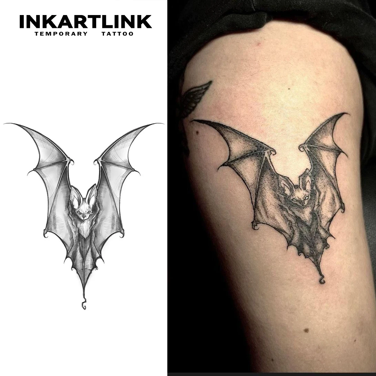 INKARTLINK Night Bat Tattoo Patch | Gothic Style Waterproof 15 Days | Vampire Style Neck Patch | Halloween Party Night Light Dec