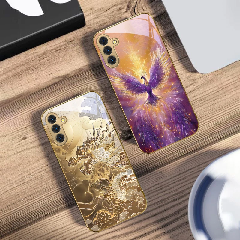 حافظة لهاتف سامسونج جالاكسي S20 FE S21 S22 S23 Plus S24 Ultra 25Ultra S21+ S9+ S22Plus حافظة هاتف زجاجية ذهبية محظوظة