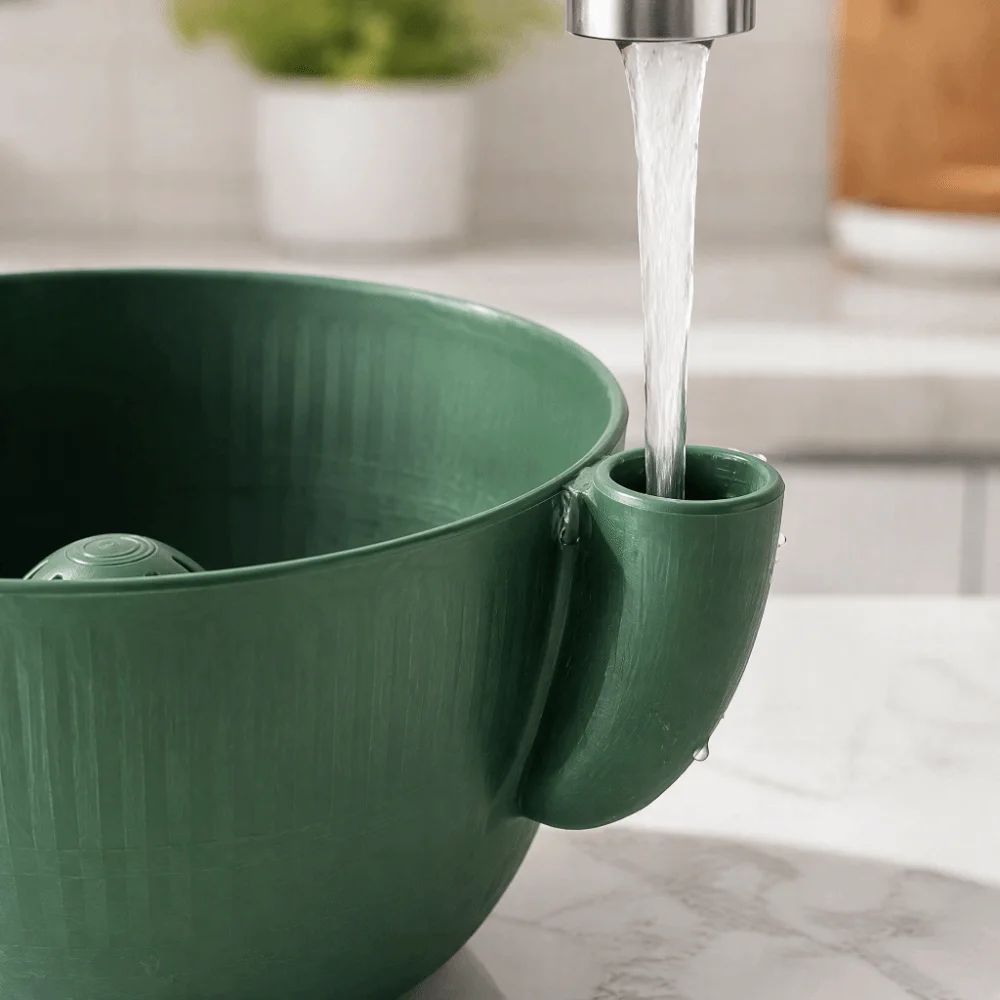 Self Spinning Berry Washing Bowl Rapid Wash Swirling Design Vegetable Washer 3D Printed Craftsmanship Central Flow Pedestal