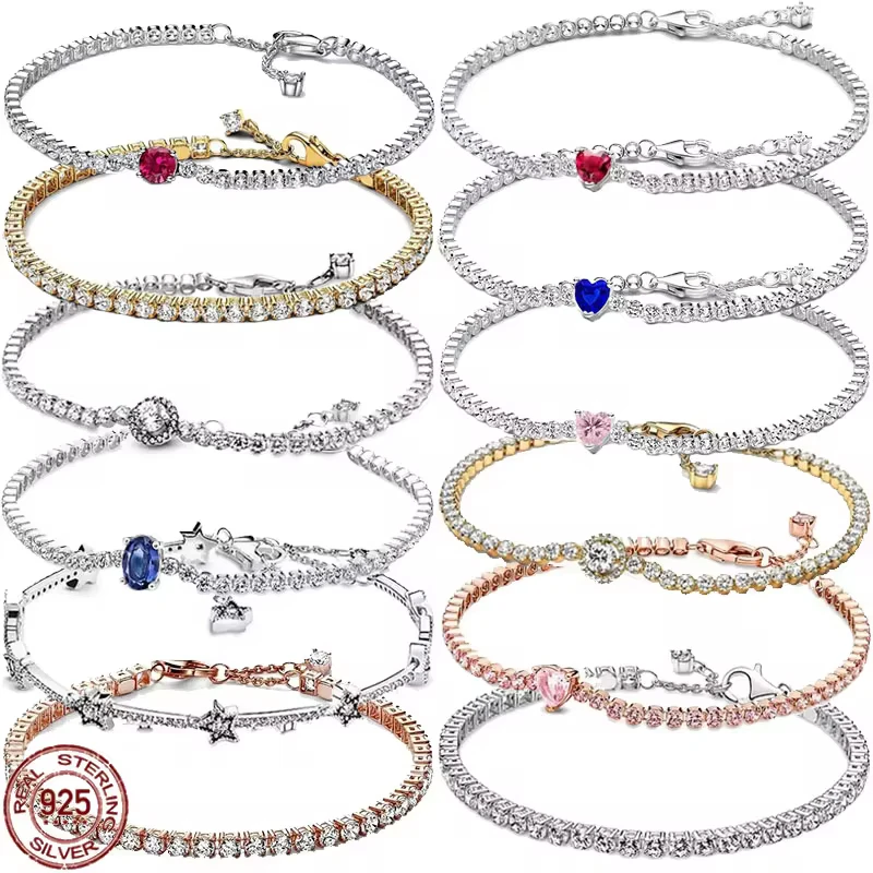 Exquisite 925 sterling silver women's charming hip-hop all zircon tennis bracelet fashion women's dating holiday jewelry