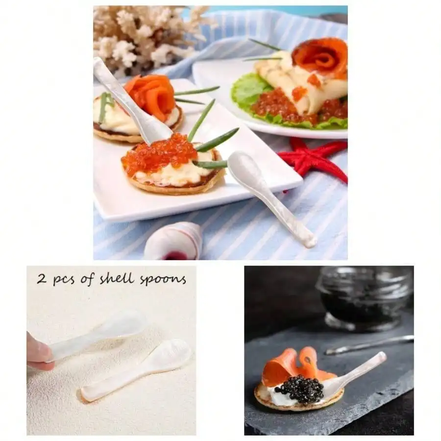 

2Pcs Caviar Spoons, 3.5 Inch Mother Of Pearl Spoon Hand Spoon Caviar, Eggs, Coffee, Salt, Jam, Restaurant Serving