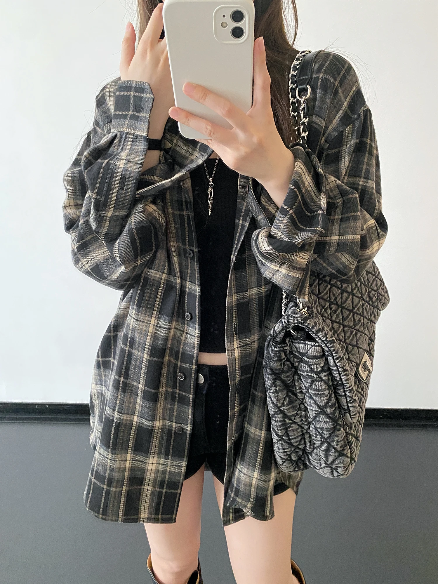 

Рубашка Sun68 в стиле ретро, свободного кроя, из плотного хлопкового фланеля с цветным тканым клетчатым узором, винтажная свободная рубашка