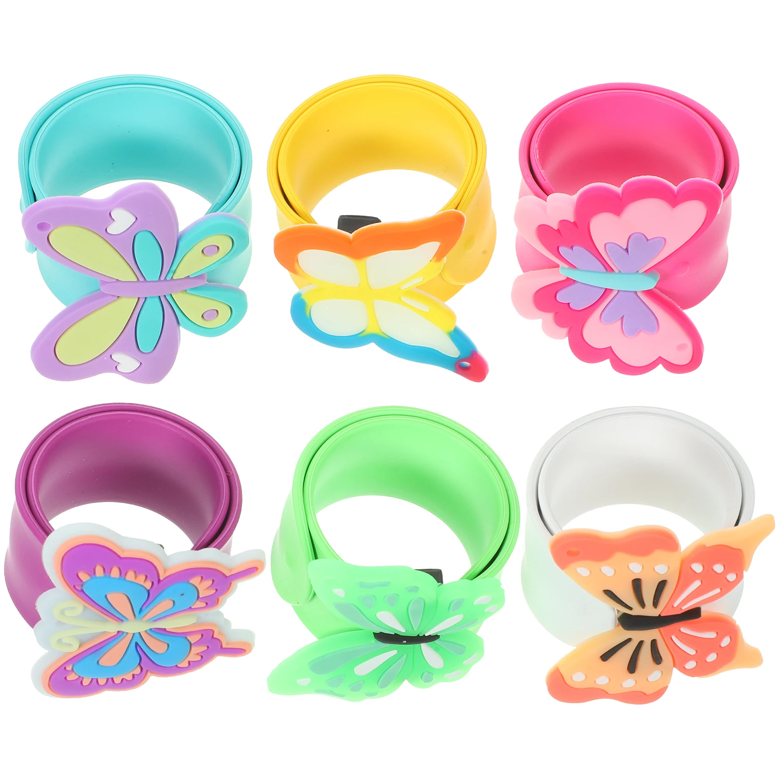 

6 Pcs Silicone Wrist Strap Bracelets Birthday Party Butterfly Slap Bands Snap Wrist Band Kids Gifts Cartoon School Supplies