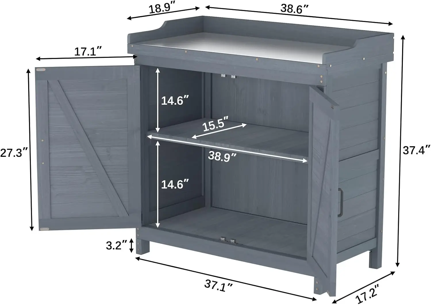 Outdoor Garden Patio Wooden Storage Cabinet Furniture Waterproof Tool Shed with Potting Benches