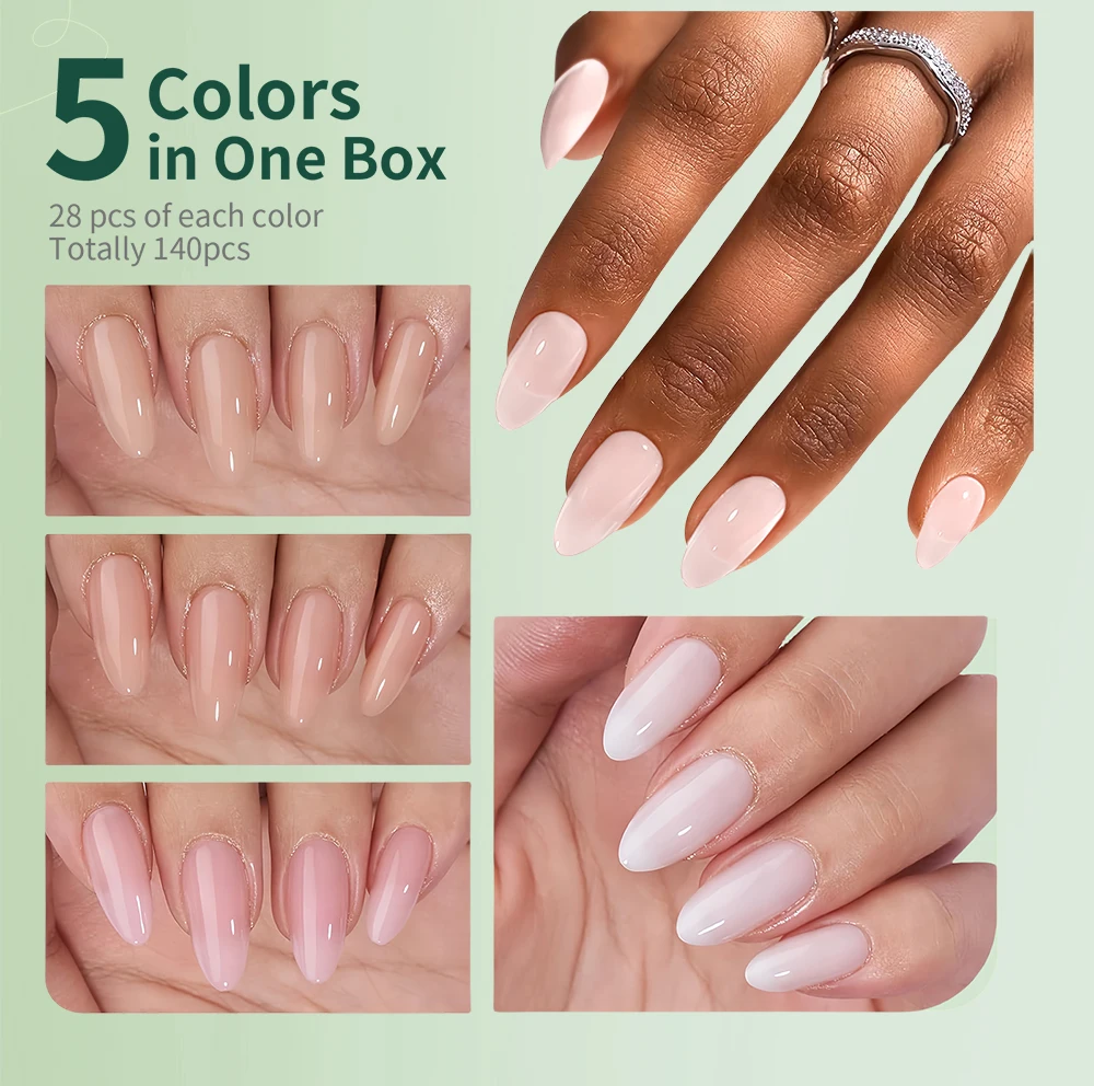 NAILPOP Nagelset zum Aufdrücken, 5-Farben-Mix, tragbare künstliche Nägel, 140–150 Stück, Mandel-Sarg, quadratisch, ovale Formen, langlebiges Design – Detail 21