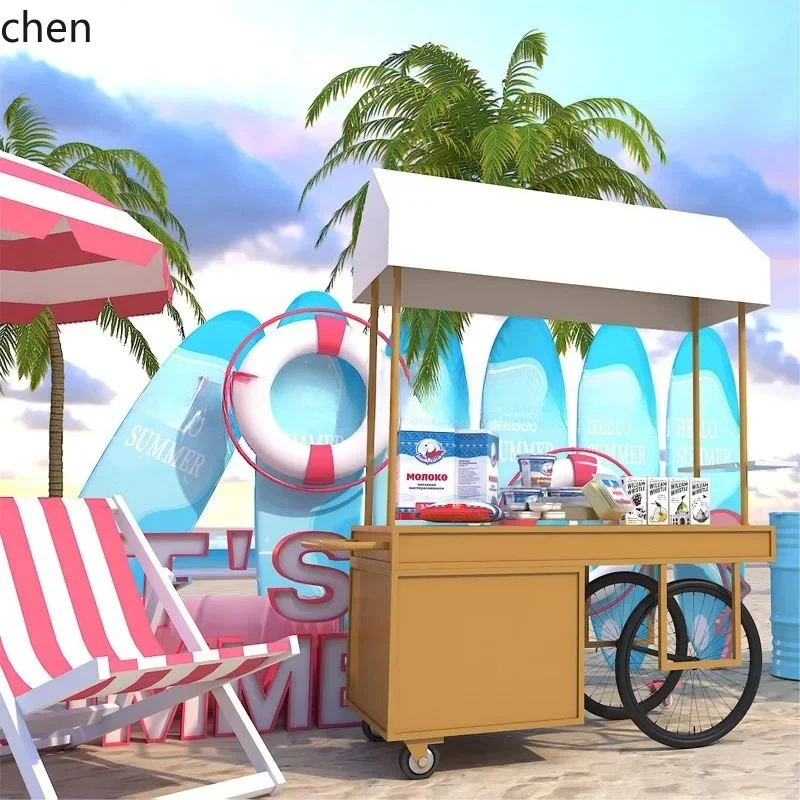 b6.23- Commercial Street Market Mobile Snack  Promotion Cart Night Market Stall Cart Flower Cart Iron Art Small Push