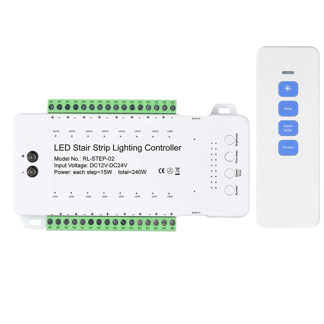 

Dimmable Stair LED Controller 16 Channels Dual PIR Motion Sensor Step Light Strip Staircase Controler for Lamp Strip(B)