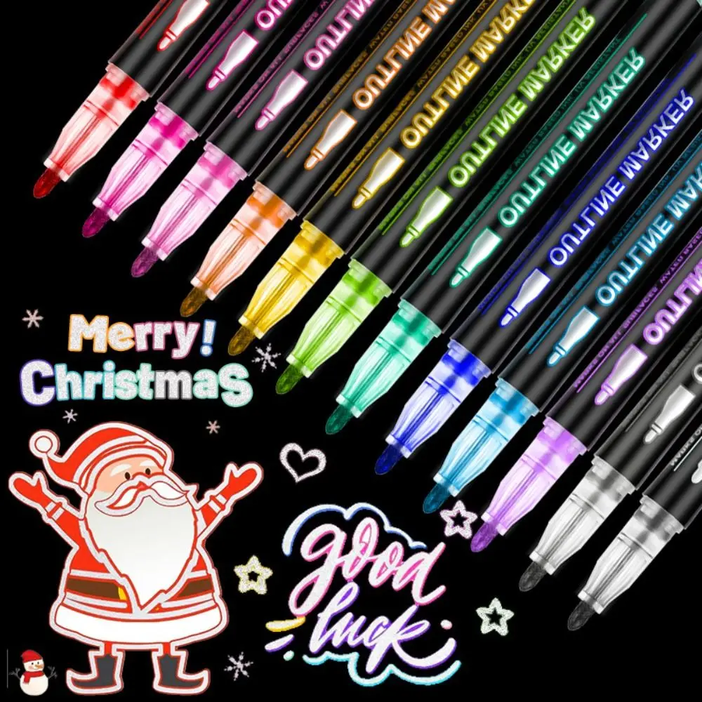 Multi Functional Shimmer Double Line Outline Pens Self-Outline 8/12/24/36/48/60colors Metallic Markers Glitter Drawing Pen Gift