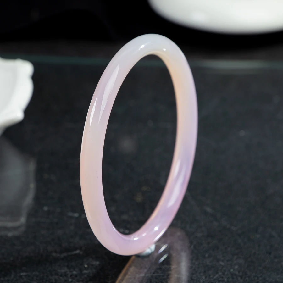 

TIMESWIND Natural Authentic Chalcedony Gradient Pink Round Thin Bangle for Women Fashion Jewelry with Certificate