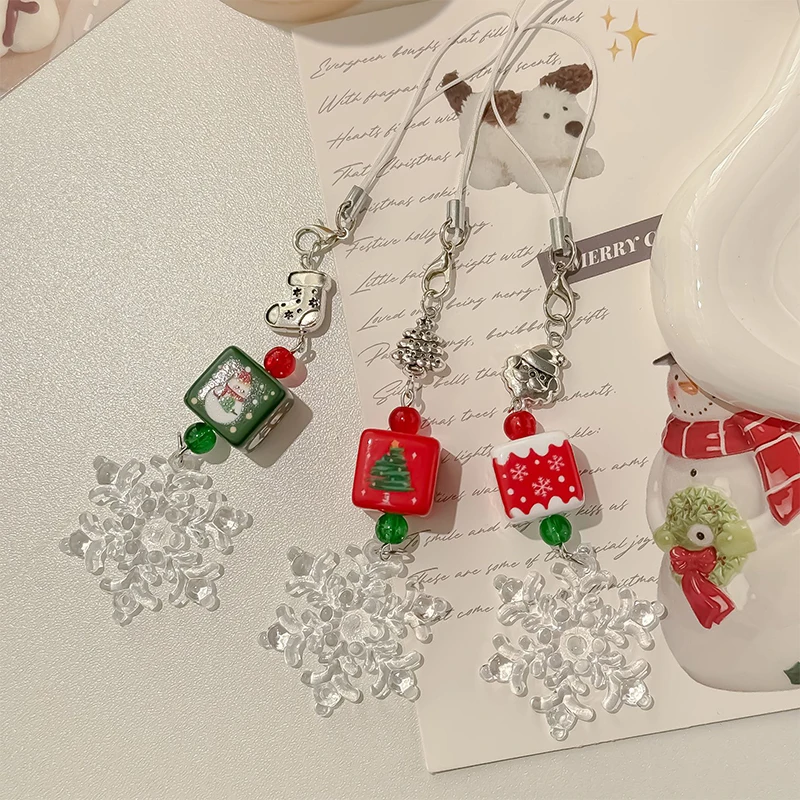 Cute Christmas Phone Chain Pendant Anti-lost Lanyard Festival For CCD Camera Decorative Strap Keyring Bag Accessories