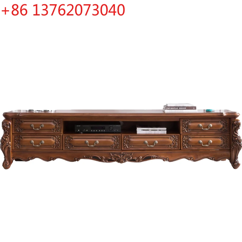 

Modern simple American all-solid wood TV cabinet European living room light luxury engraving cabinet