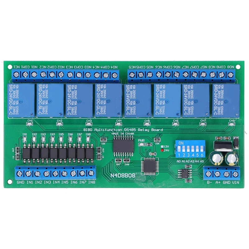 

DC 8 Isolated Input & 8 Output DIN35 C45 UART RS485 Relay Module Modbus RTU Control Switch Board