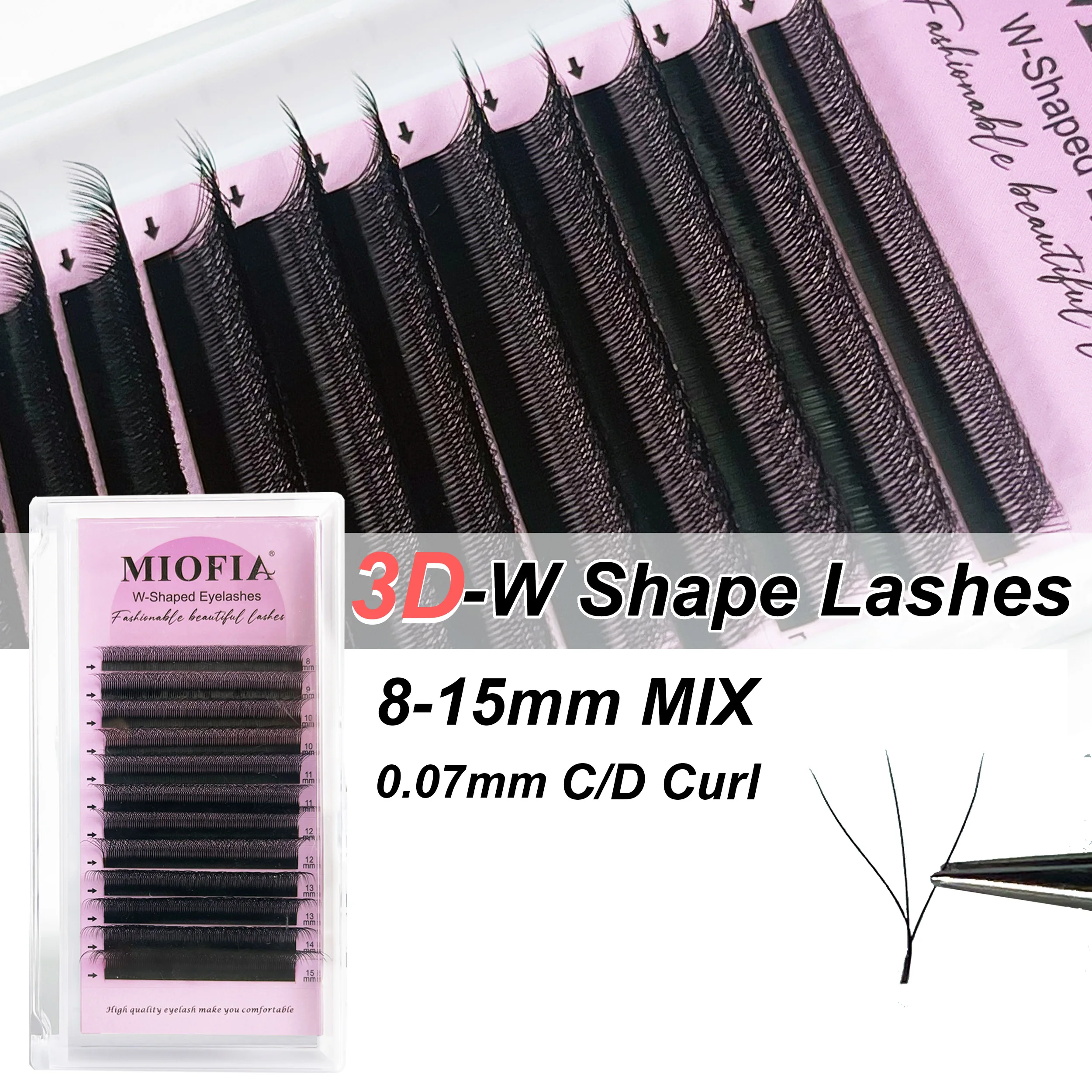 MIOFIA-extensión de pestañas en forma de W, pestañas postizas 3D 4D 5D 6D, ventiladores prefabricados, herramienta de maquillaje de pestañas individuales suaves y naturales ligeras