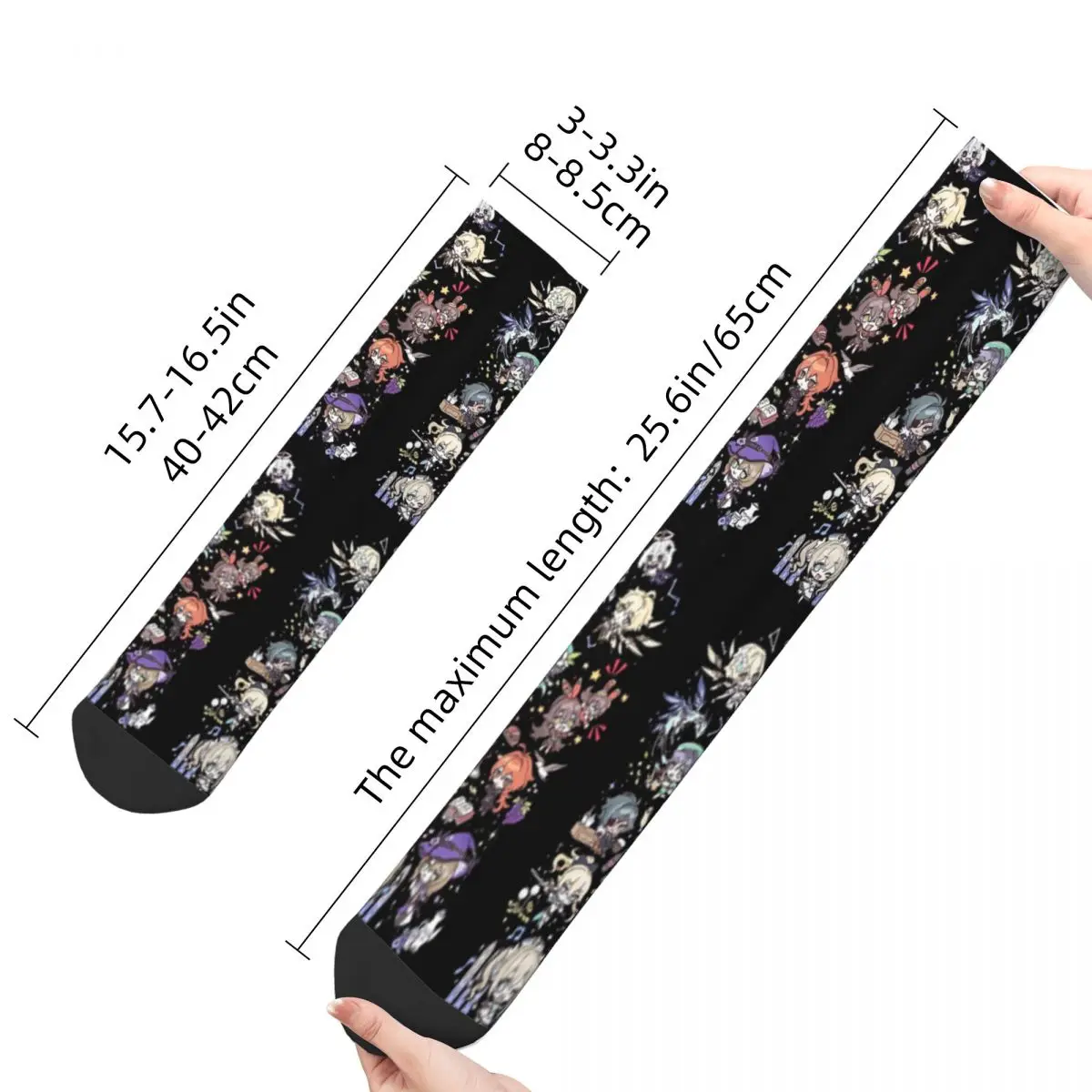 Genshin Impact Chibi Character Assemble Socks para homens e mulheres, meia bonita, primavera, verão, outono, inverno Dressing Gifts