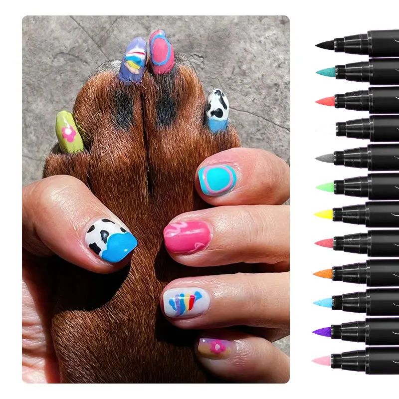 Dog Nail Polish Pen Quick Drying 12 Colors - Pet Nail Polish, Color Impervious Nail Art Pen for Pets, Puppy Nail Polish Set