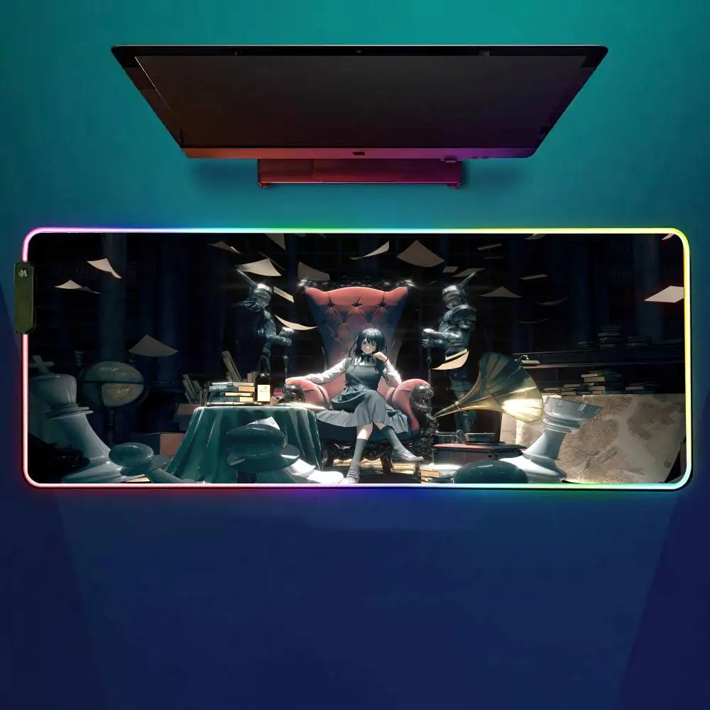 

Anime Chainsaw Man Mouse Pad RGB Gaming Mouse Pad Desk Mat HD Gamer Large LED Light XXL MousePads