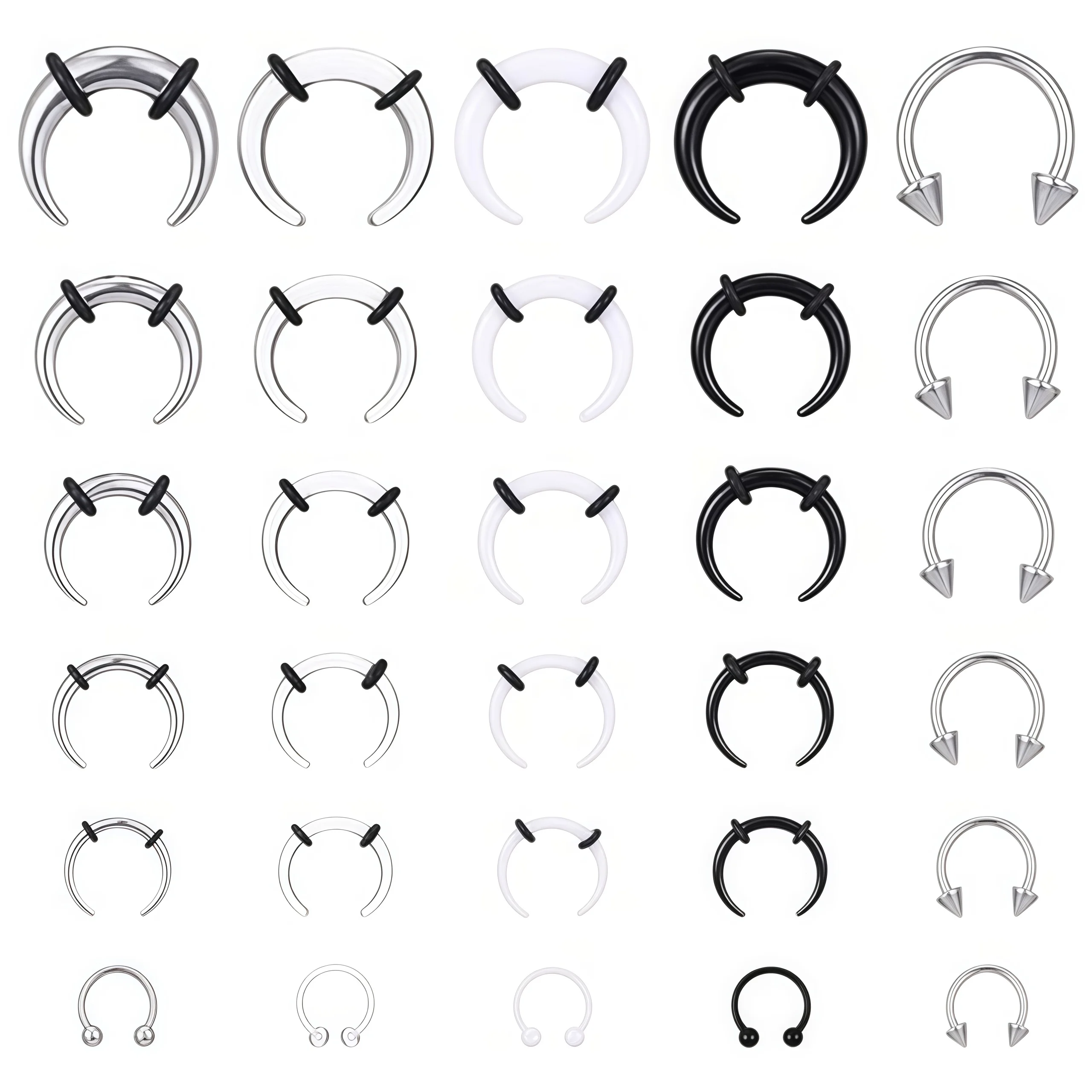 30Pcs Septum Stretcher Kit Acrylic Stainless Steel Buffalo Taper Crescent Nose Ear Expander 16G to 6G Piercing Jewelry