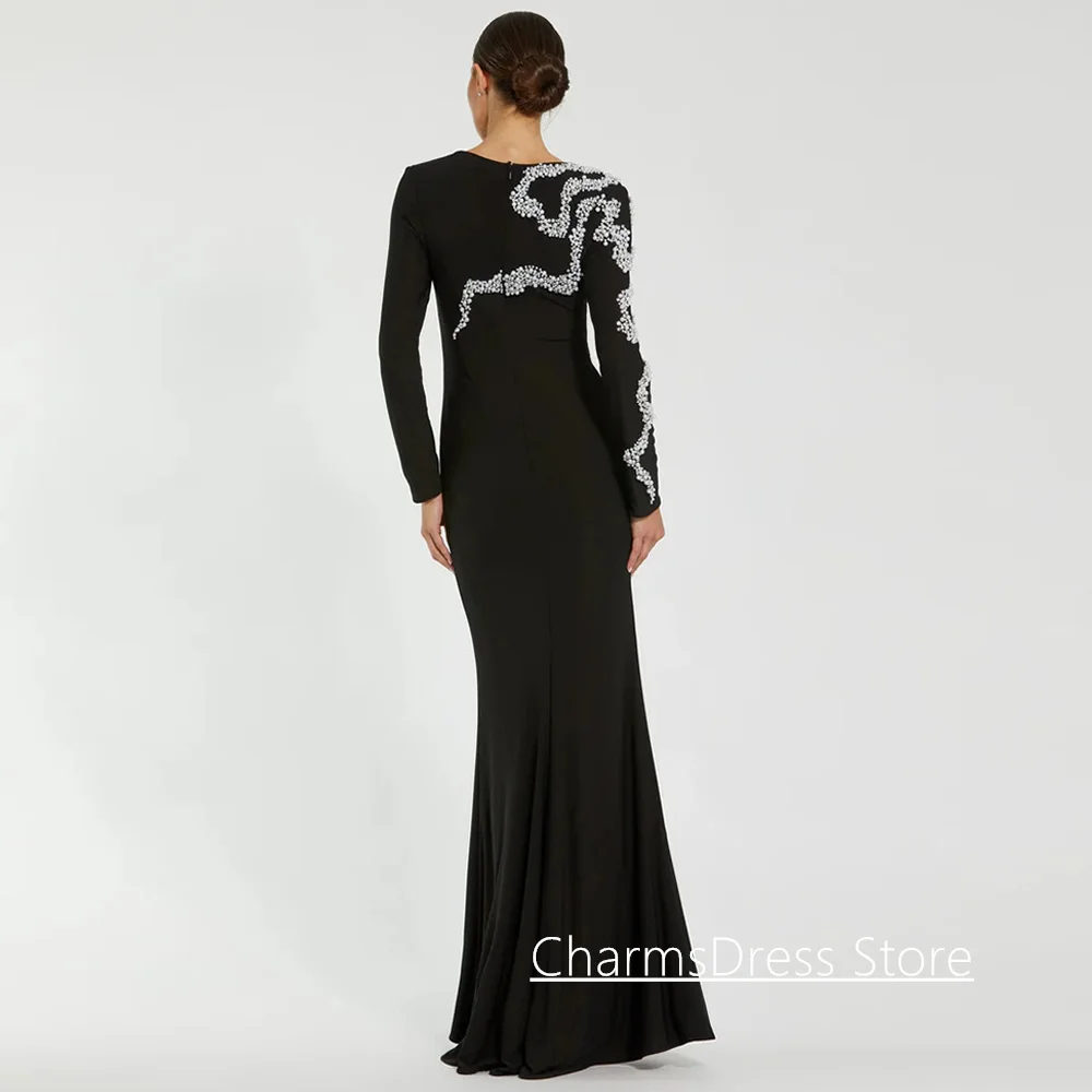 فستان سهرة متواضع بأكمام طويلة ورقبة على شكل حرف O مخصص لؤلؤ مطرز بالخرز في المملكة العربية السعودية فستان حفلات مناسبة رسمية