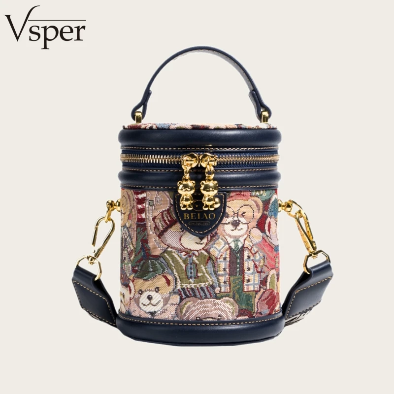 

Vsper Branded Exquisite Mini Bucket Crossbody Bag For Women Cotton Cute Bear Embroidery Luxury Designer Purses And Handbags 2026