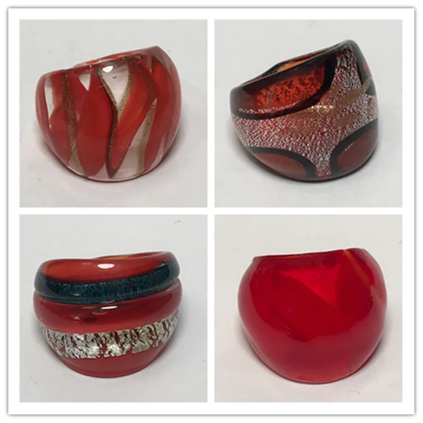 New Handmade For Neutral Women Retro Style Murano Glass Liuli Red Finger Rings Fashion Jewelry