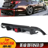 Q50 Carbon Fiber Look/Black Car Rear Bumper Lip Diffuser Spoiler Guard Apron With LED Brake Light For Infiniti Q50 2014-2017