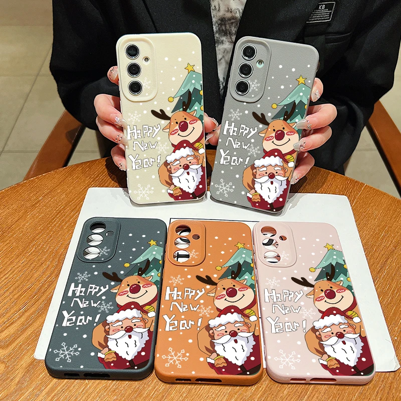 Christmas Case For Samsung Galaxy A55 A54 A35 A25 A15 A16 A52 A53 A14 A34 5G S20 FE S21 S22 S23 S24 Ultra Capa Happy New Year