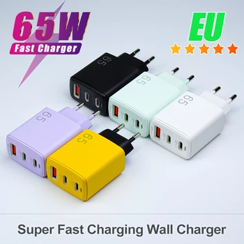 GaN hızlı şarj 65W USB tip C şarj PD 3.0 hızlı şarj duvar telefon adaptörü iPhone 15 için Xiaomi Huawei Samsung Oneplus