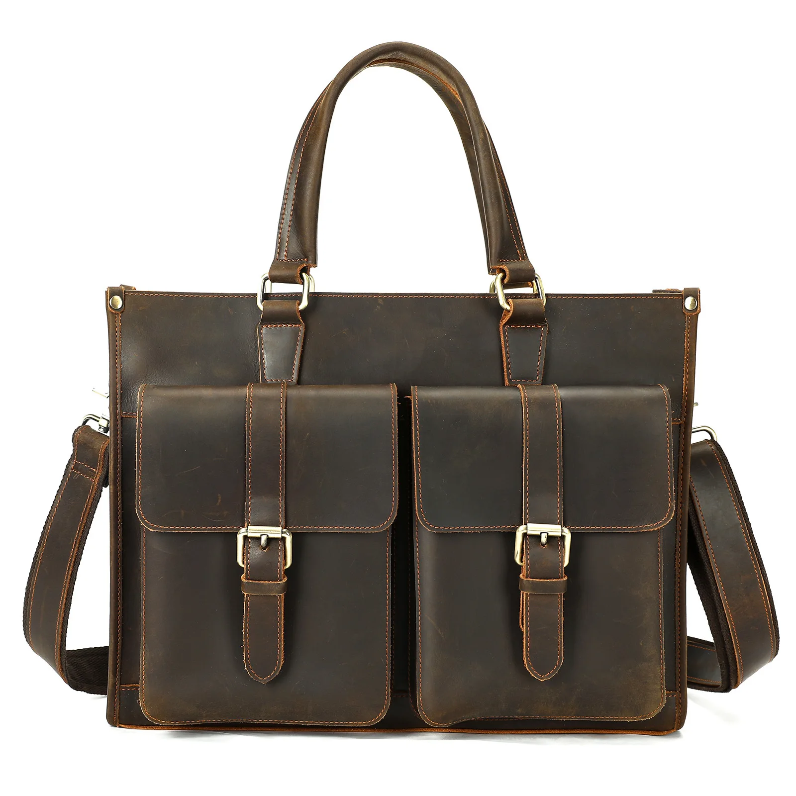 

Men's Top Grain Leather Briefcase Large Capacity Business Bag Premium Commuter Laptop Bag Crazy Horse Leather Work Tote