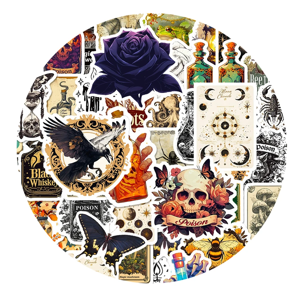 

10/30/50pcs Vintage Mushroom Potion Bottle Stickers Gothic Skull Aesthetic Decals Skateboard Phone Luggage Cool Sticker Packing