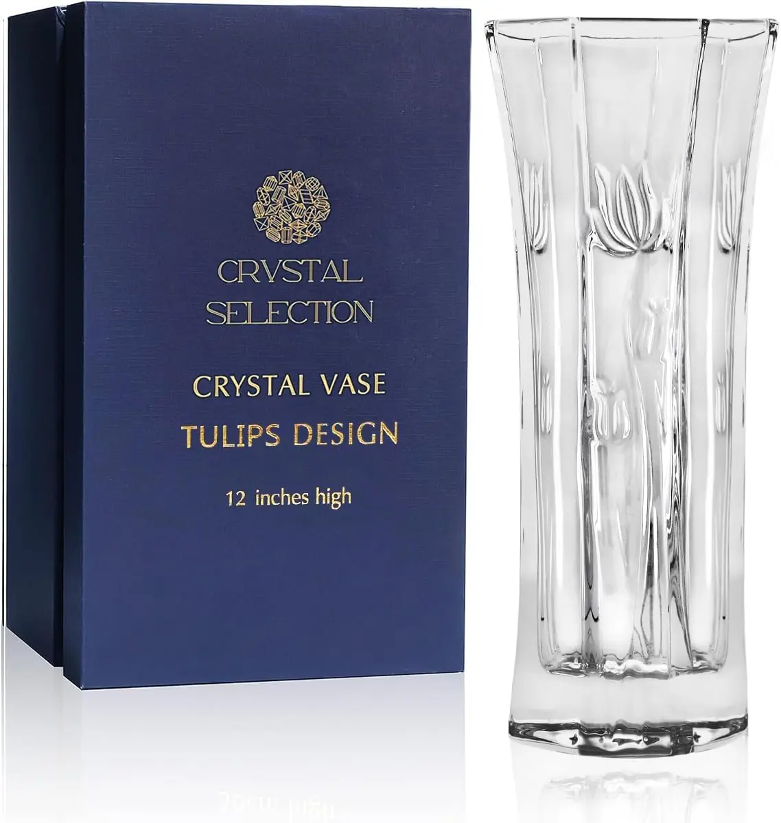 

12-дюймовая хрустальная ваза с дизайном тюльпанов, блестящий декор для цветов и подарков, идеально подходит для всех случаев