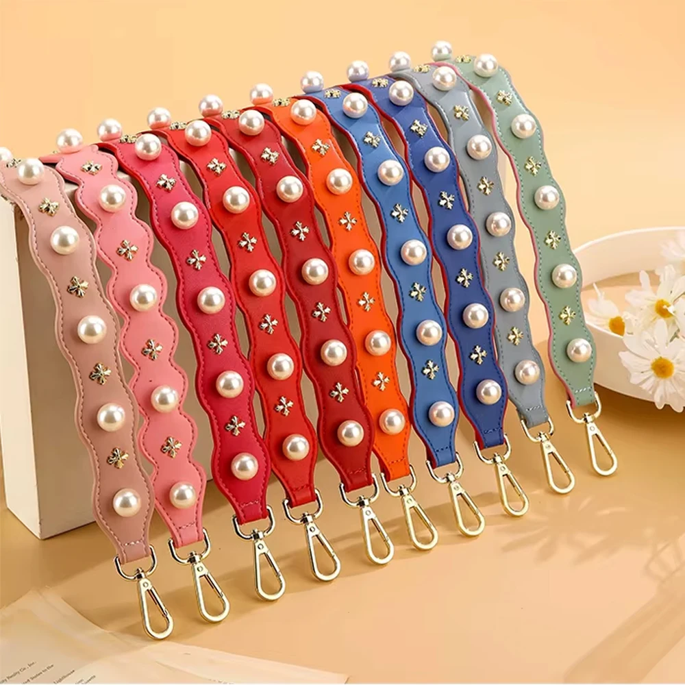 

90cm Сustomized Pearl Flower Leather Shoulder Bag Strap Women Handbag Handles Crossbody Replacement Belt DIY Purse Accessories