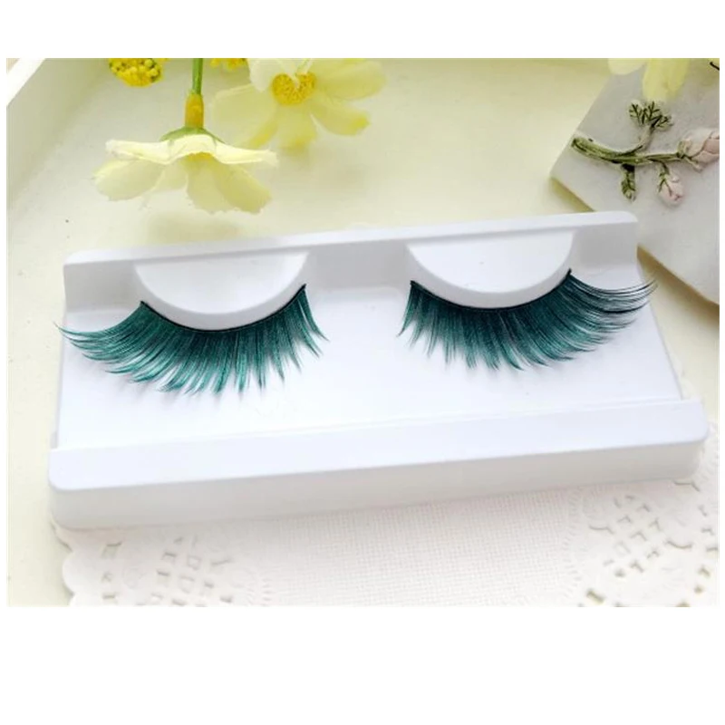 1 Pairs Stage Exaggerated Green False Eyelashes Party Perform Nightclub Natural Extend Long Eye lashes Makeup Tools