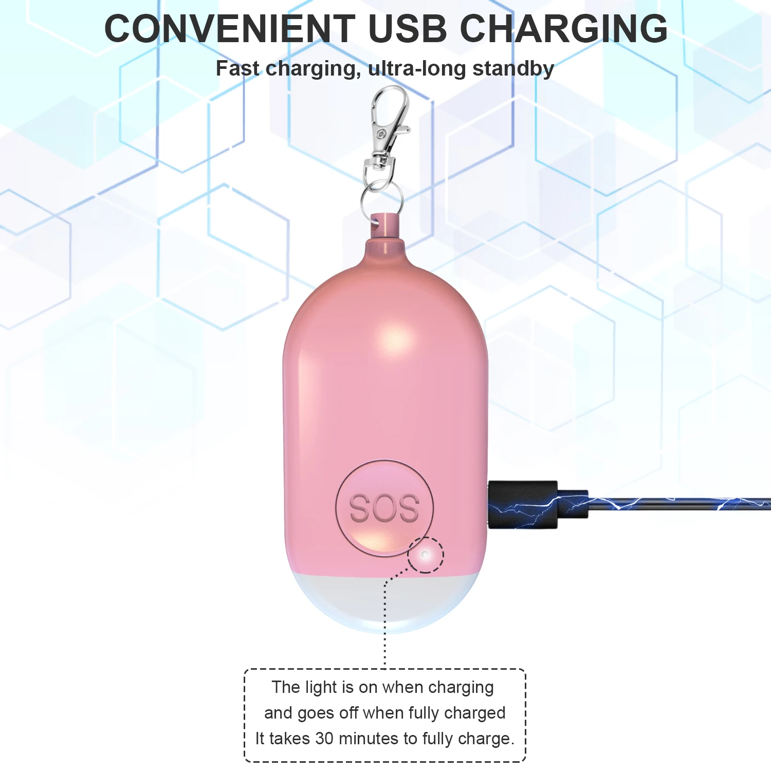 Rechargeable Self Defense Keychain Alarm 130dB Loud Emergency Personal Siren with Flashing Strobe Light SOS Safety Alert Device