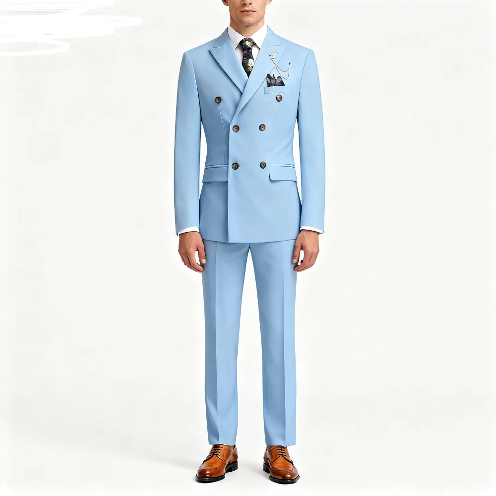 

Latest Solid Color Men's Suit Two-Piece Set with Notched Lapel And Double Button Closure for Four Seasons Black